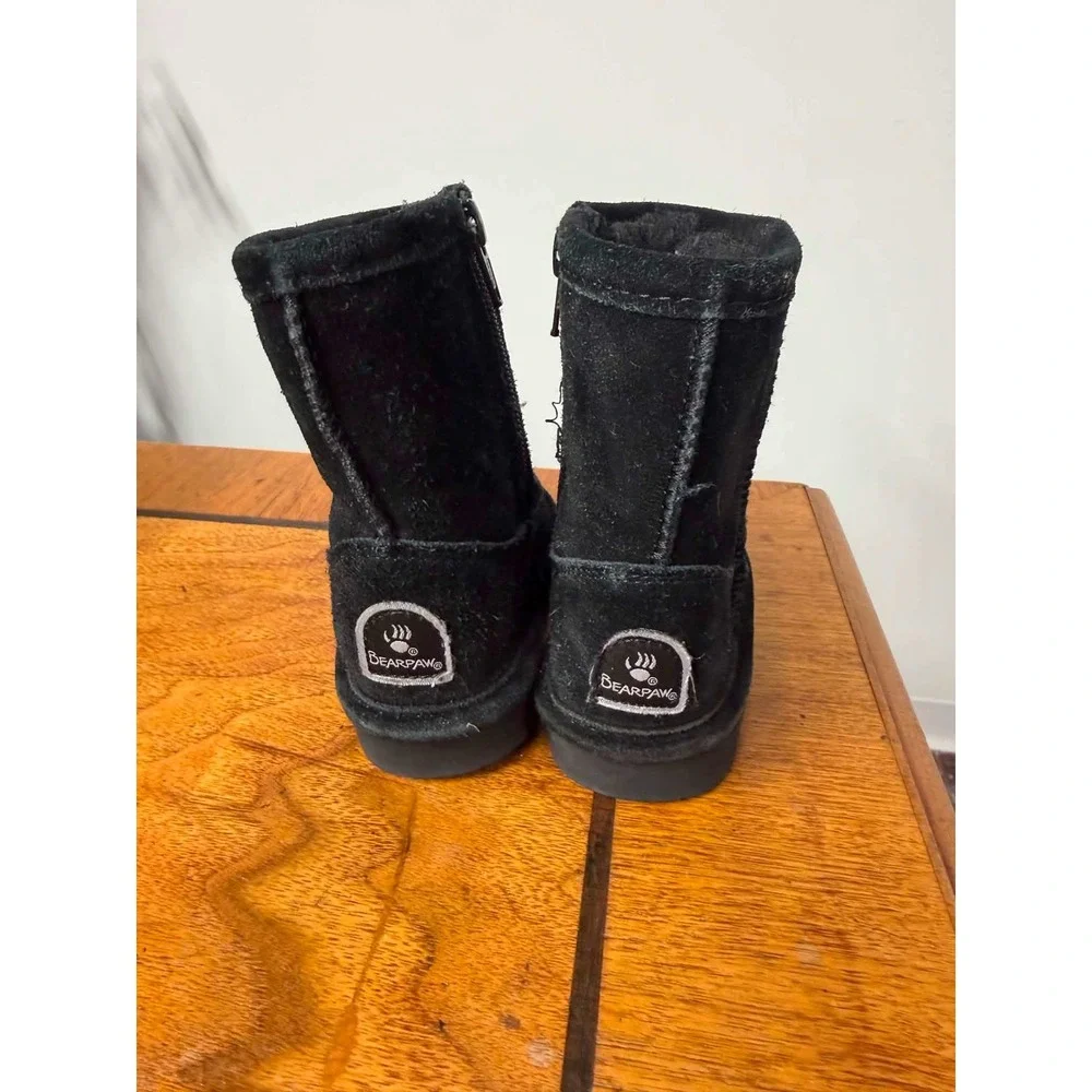 Bearpaw Emma Toddler Boots Black Suede Faux Fur Lined Side Zip Size 6 US